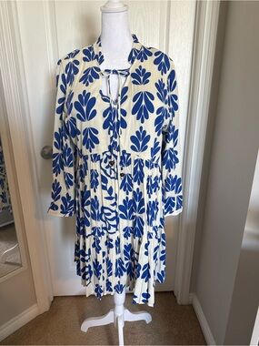 Jessica Simpson Cream Dress with Blue Floral Print